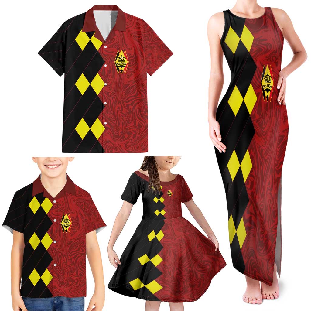 Custom Belgium Football 2024 Go Champion Family Matching Tank Maxi Dress and Hawaiian Shirt - Wonder Print Shop