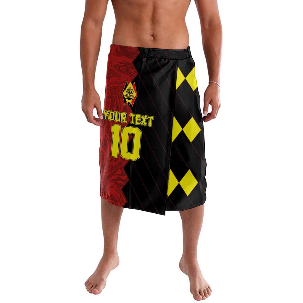 Red and black football shorts with yellow diamond pattern, 'YOUR TEXT 10' front print