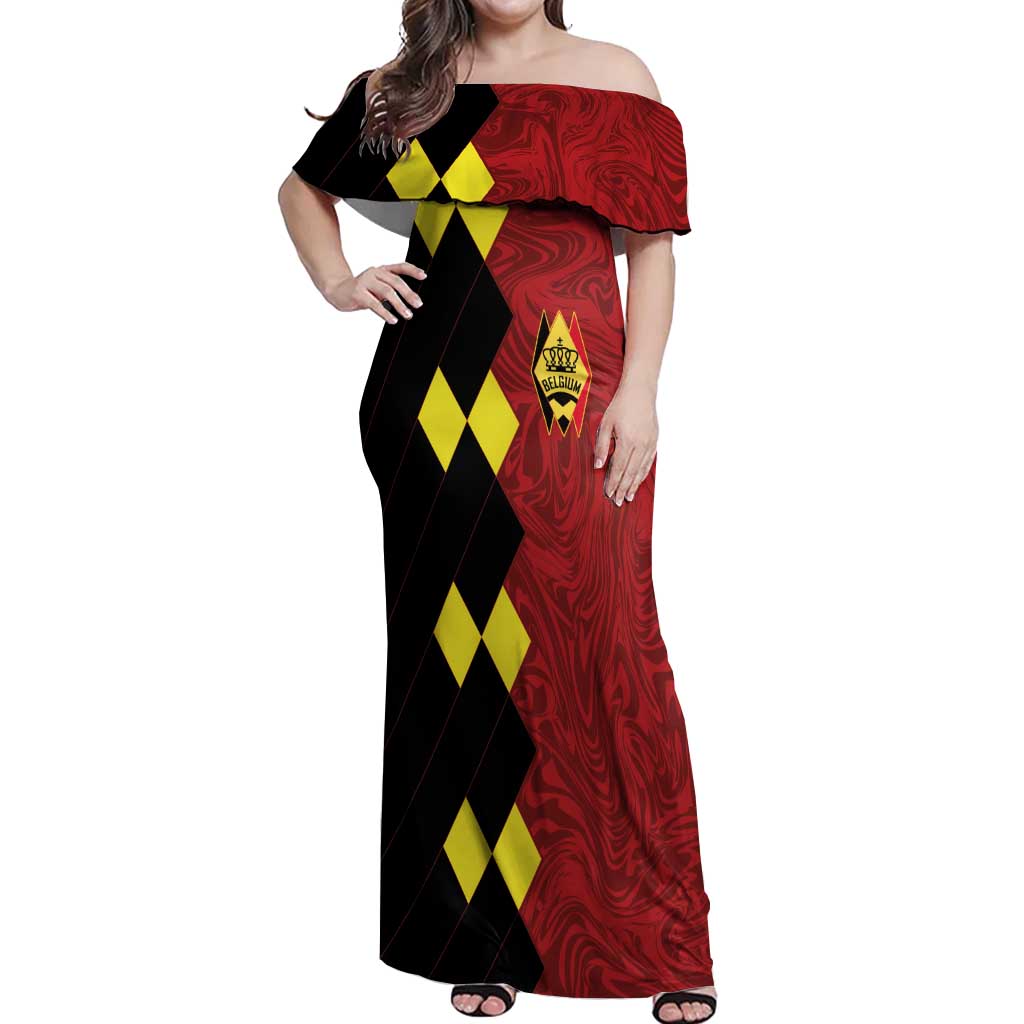 Custom Belgium Football 2024 Go Champion Off Shoulder Maxi Dress - Wonder Print Shop