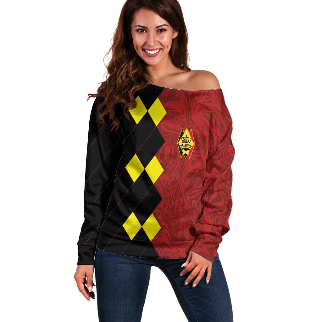 Custom Belgium Football 2024 Go Champion Off Shoulder Sweater - Wonder Print Shop