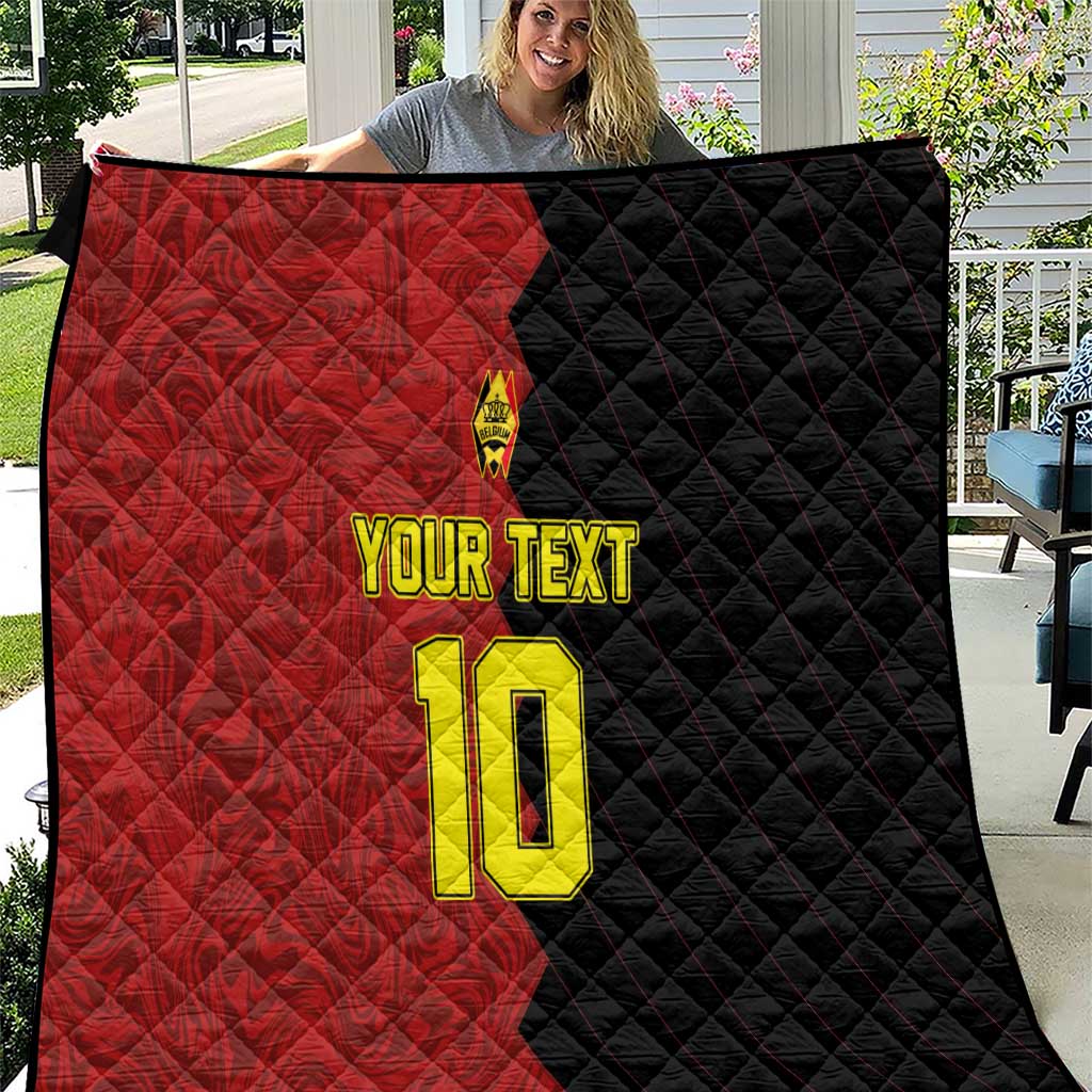 Custom Belgium football quilt outdoors, red and black with 'YOUR TEXT' and number 10