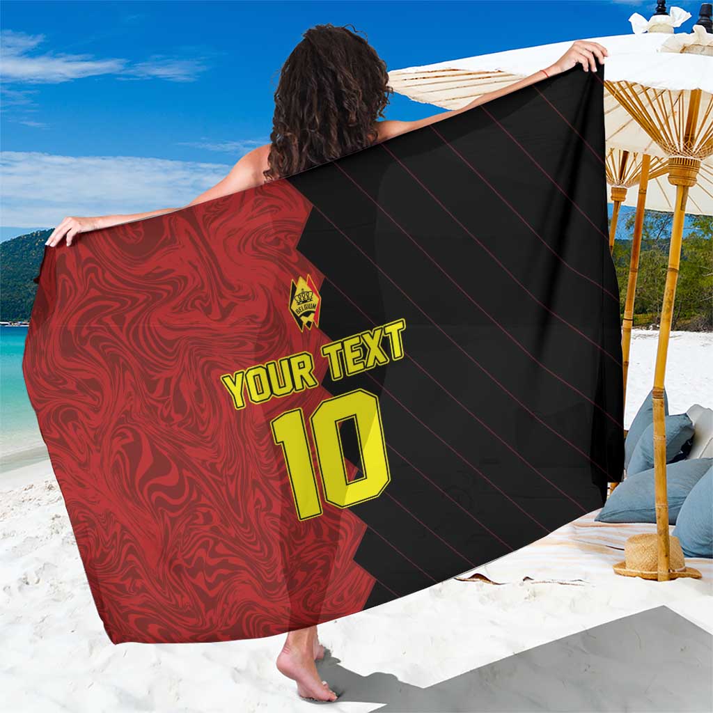 Red and black custom football sarong with 'YOUR TEXT' and yellow number 10