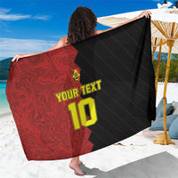 Red and black custom football sarong with 'YOUR TEXT' and yellow number 10