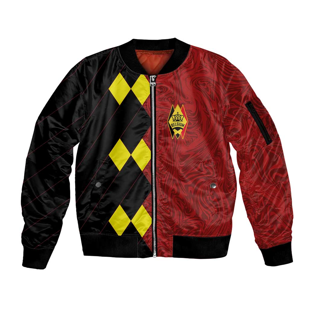 Custom Belgium Football 2024 Go Champion Sleeve Zip Bomber Jacket - Wonder Print Shop