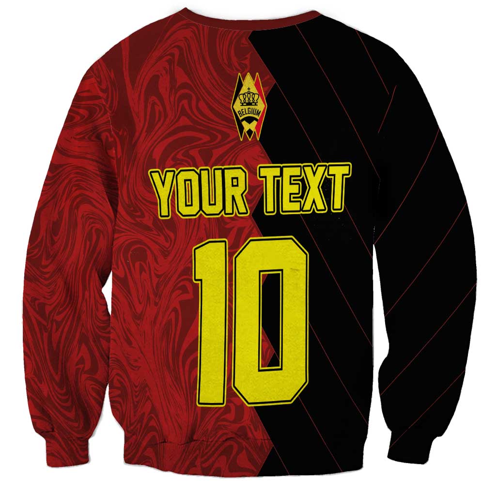 Red and black sweatshirt back with Belgium crest, YOUR TEXT and large 10 graphic