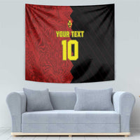 Red and black football tapestry with yellow crest, 'YOUR TEXT' and number 10