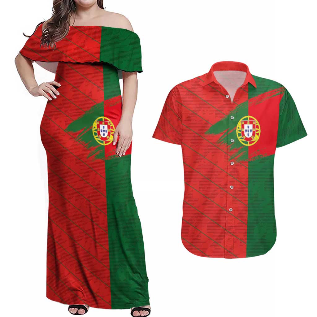 Custom Portugal Football 2024 Go Champion Couples Matching Off Shoulder Maxi Dress and Hawaiian Shirt - Wonder Print Shop