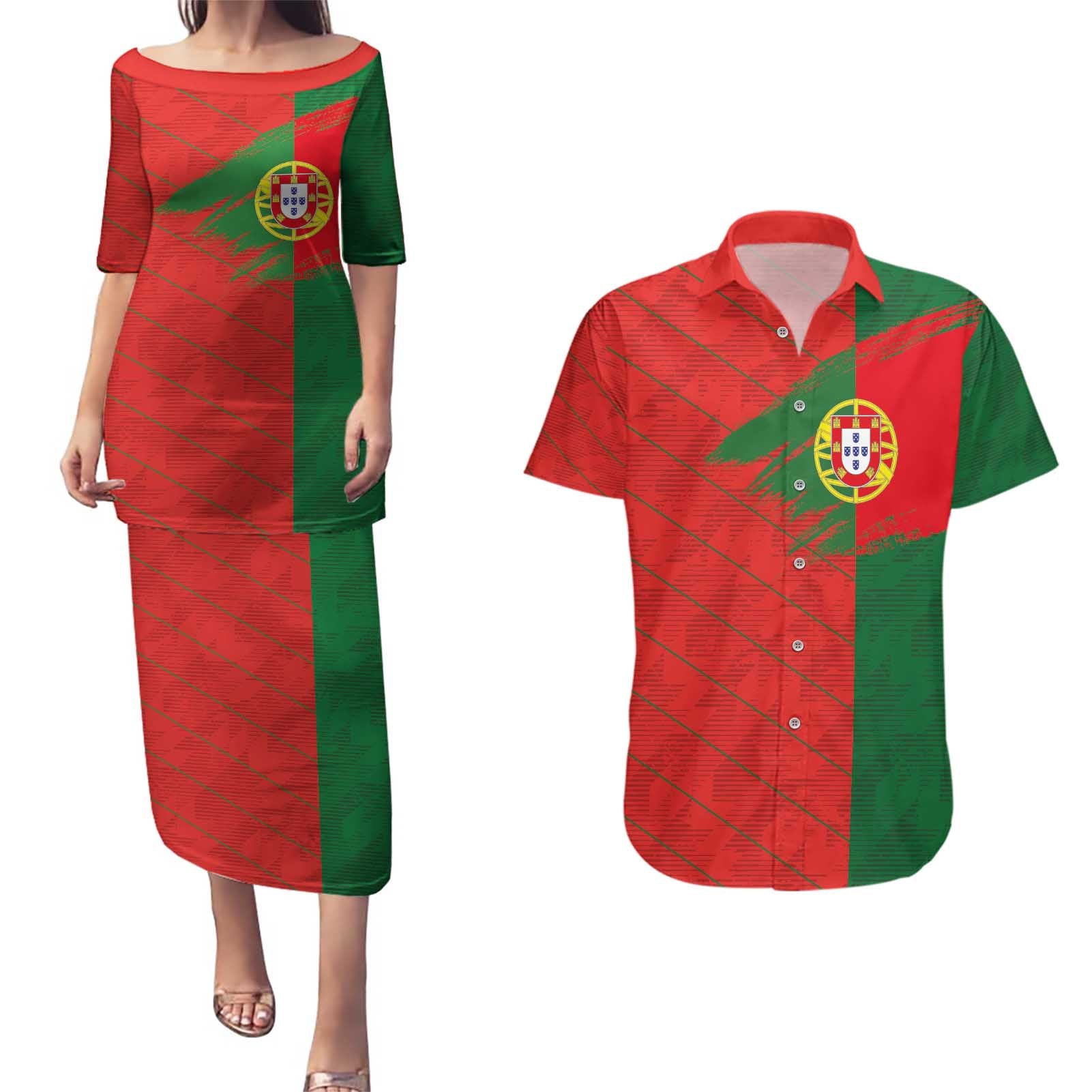 Custom Portugal Football 2024 Go Champion Couples Matching Puletasi and Hawaiian Shirt - Wonder Print Shop