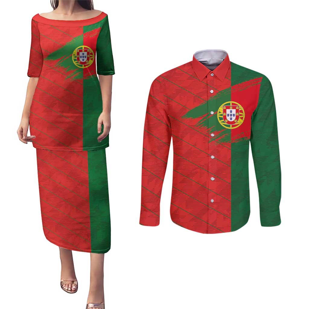 Custom Portugal Football 2024 Go Champion Couples Matching Puletasi and Long Sleeve Button Shirt - Wonder Print Shop