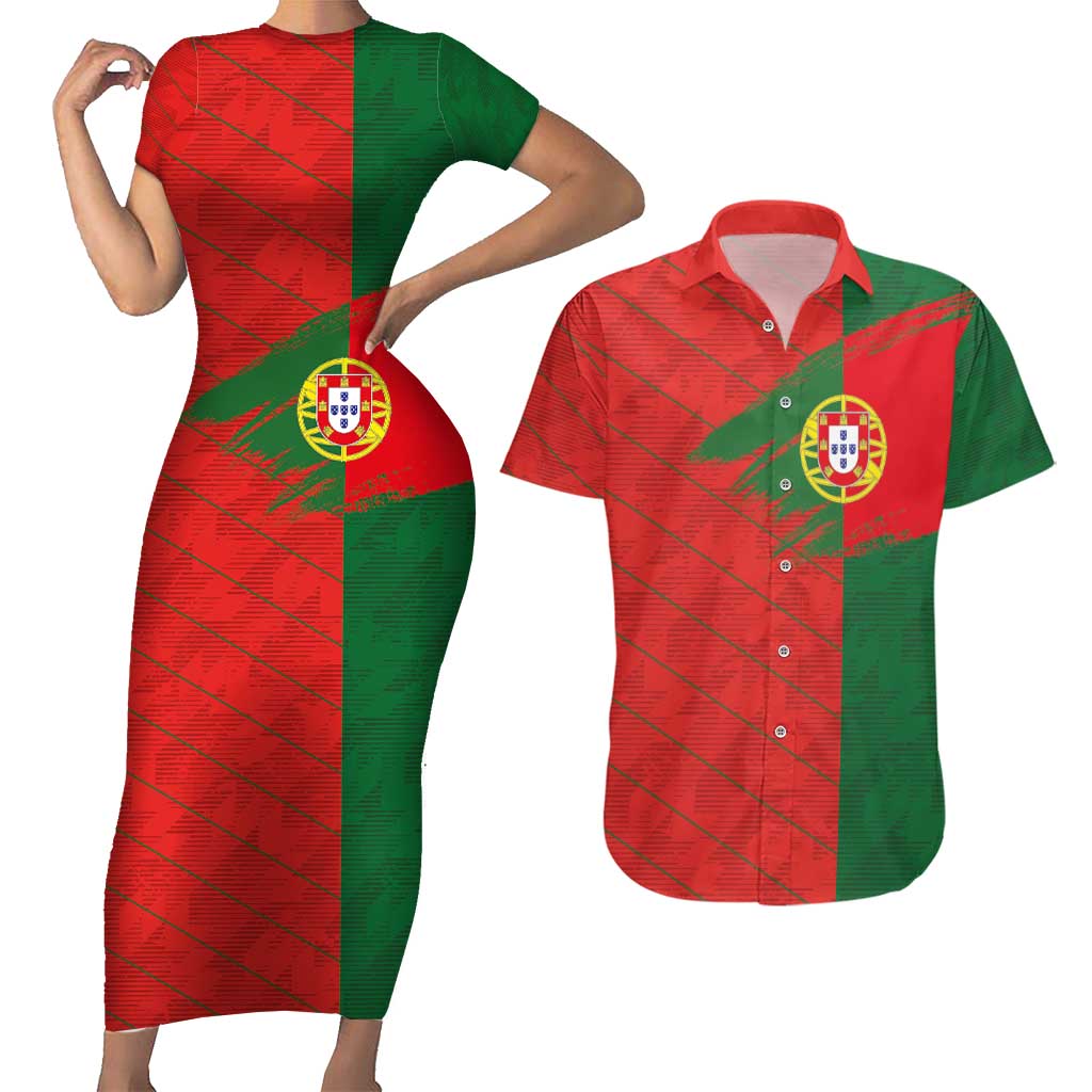 Custom Portugal Football 2024 Go Champion Couples Matching Short Sleeve Bodycon Dress and Hawaiian Shirt - Wonder Print Shop