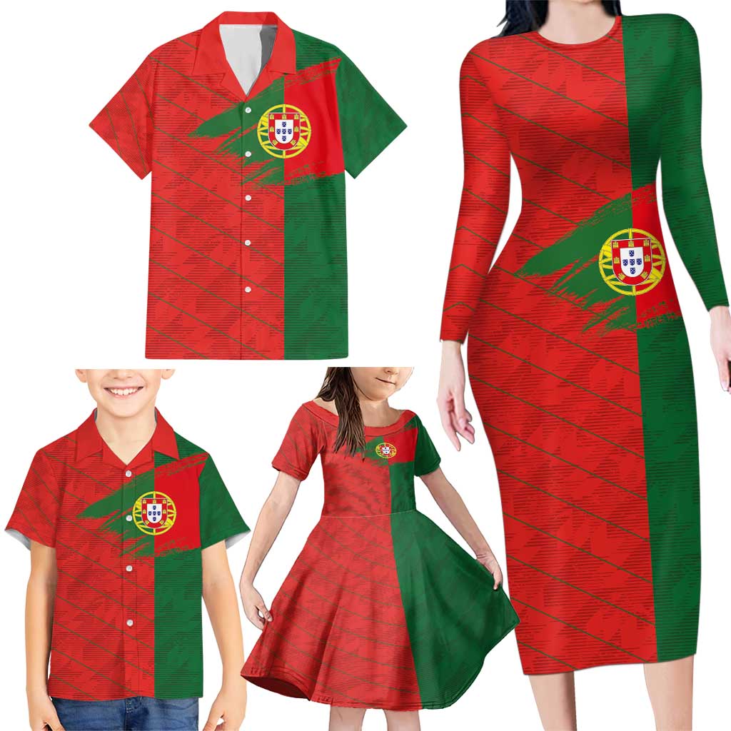 Custom Portugal Football 2024 Go Champion Family Matching Long Sleeve Bodycon Dress and Hawaiian Shirt - Wonder Print Shop