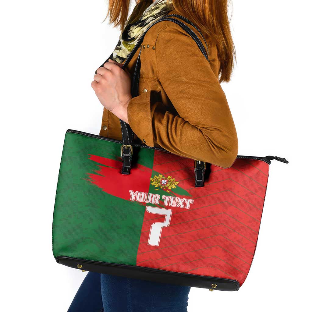 Custom Portugal Football 2024 Go Champion Leather Tote Bag - Wonder Print Shop