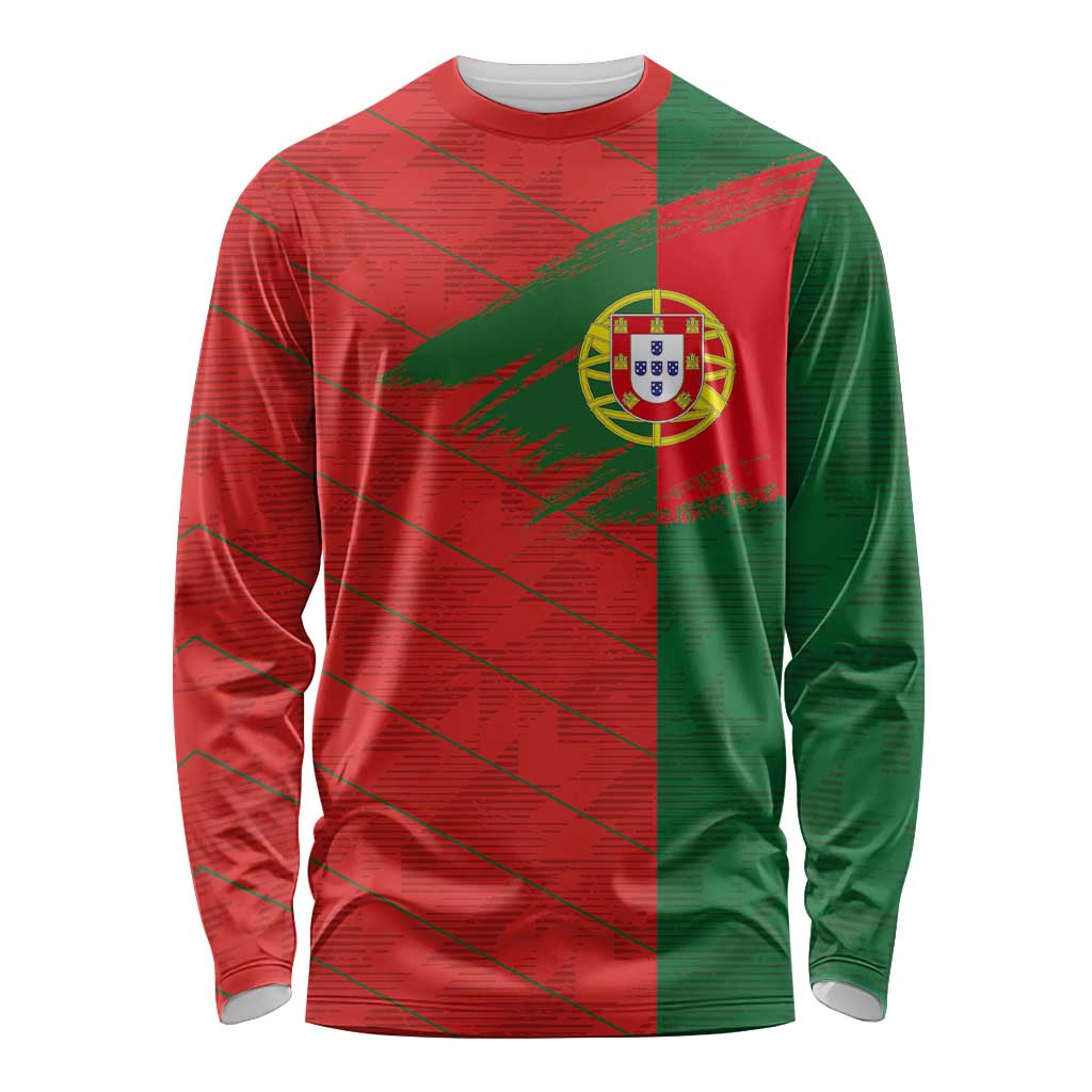 Long-sleeve football shirt with Portugal crest, red and green diagonal pattern