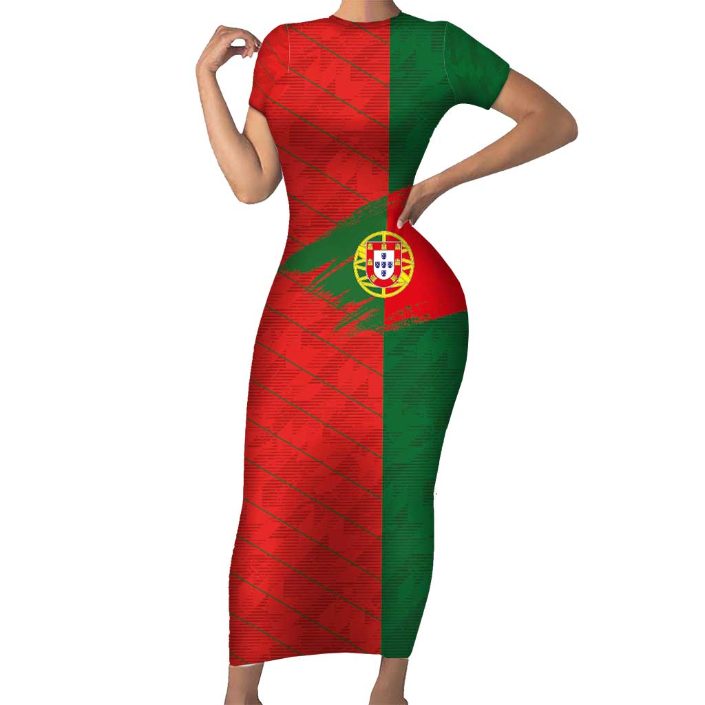 Custom Portugal Football 2024 Go Champion Short Sleeve Bodycon Dress - Wonder Print Shop