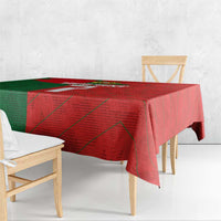 Portugal 2024 football tablecloth, red and green patterned surface with draped edge