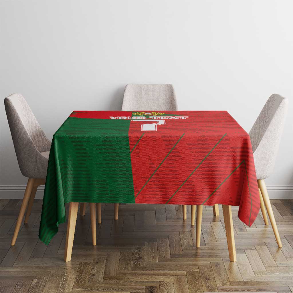 Rectangular Portugal 2024 football tablecloth, red and green design with center emblem