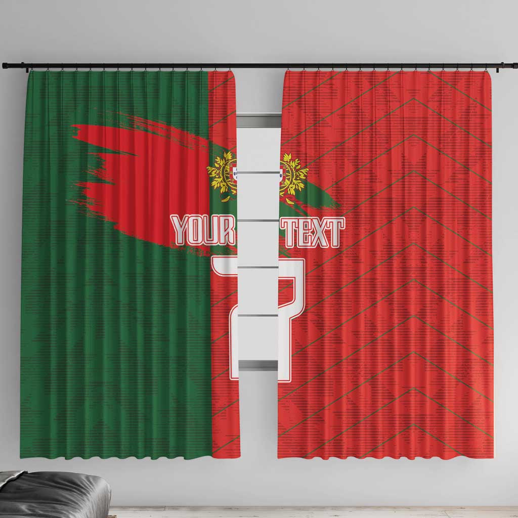 Pair of red and green football window curtains with chevron pattern and number 7 design