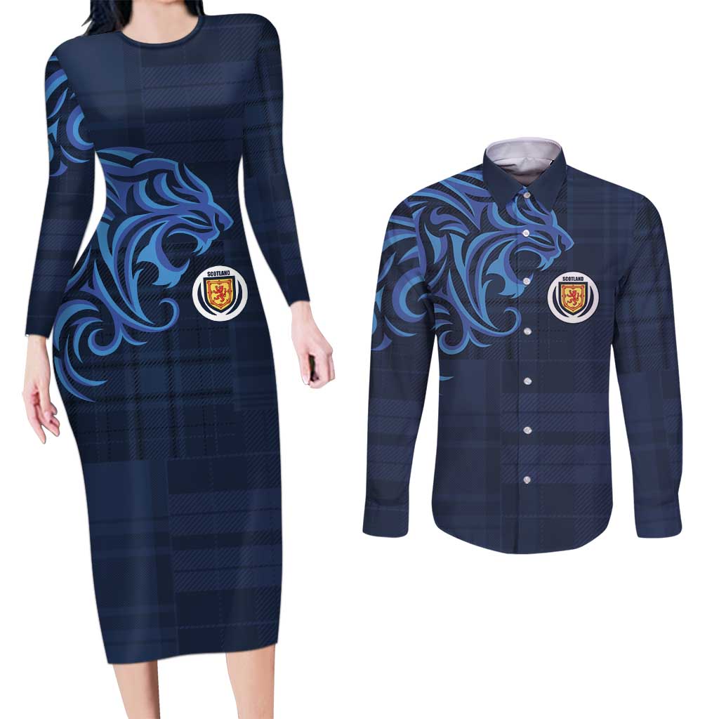 Custom Scotland Football 2024 Go Champion Couples Matching Long Sleeve Bodycon Dress and Long Sleeve Button Shirt - Wonder Print Shop