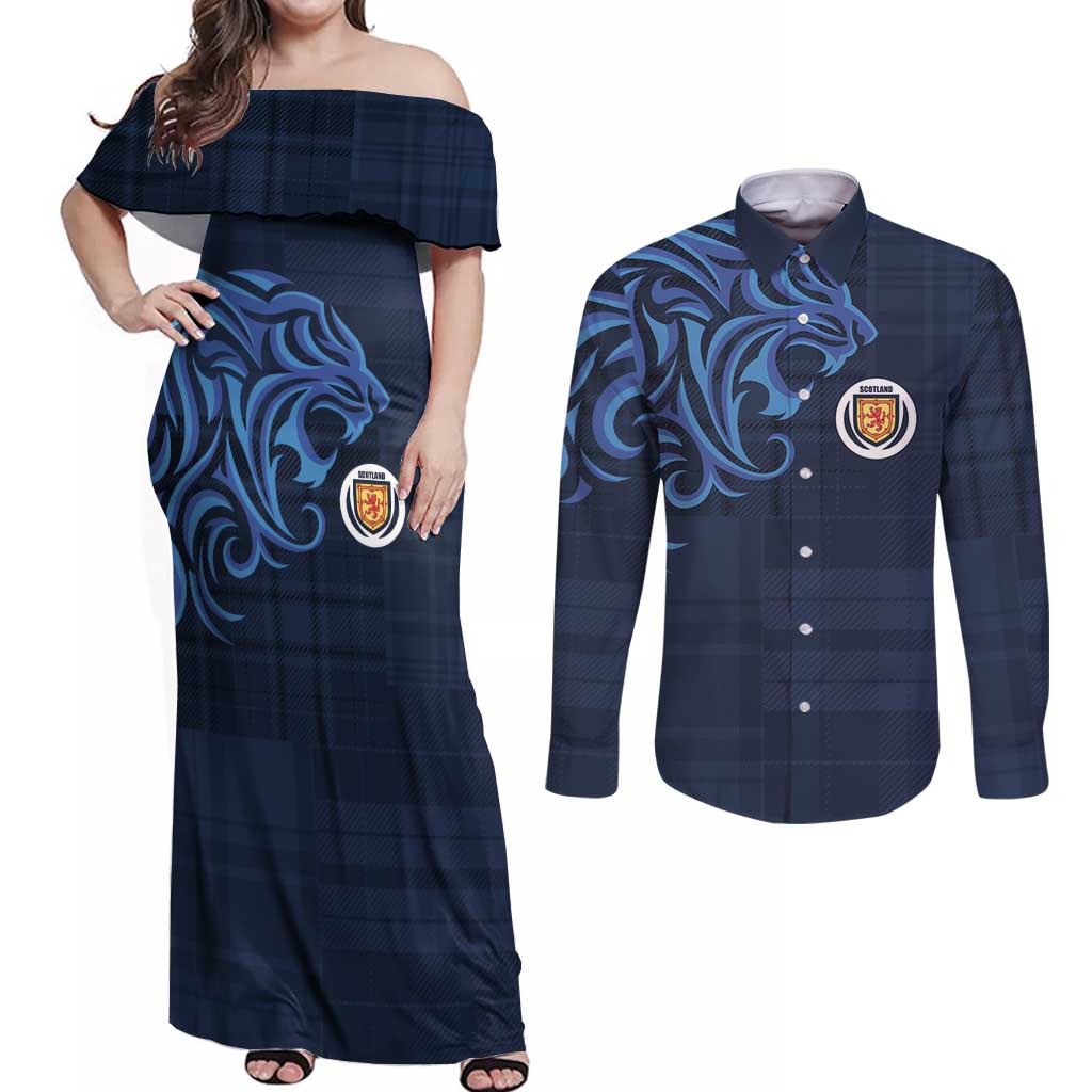 Custom Scotland Football 2024 Go Champion Couples Matching Off Shoulder Maxi Dress and Long Sleeve Button Shirt - Wonder Print Shop