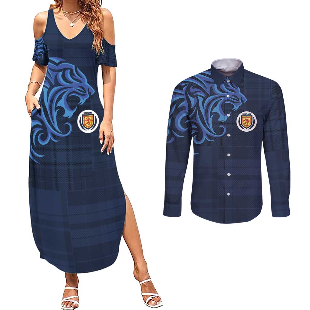 Custom Scotland Football 2024 Go Champion Couples Matching Summer Maxi Dress and Long Sleeve Button Shirt - Wonder Print Shop