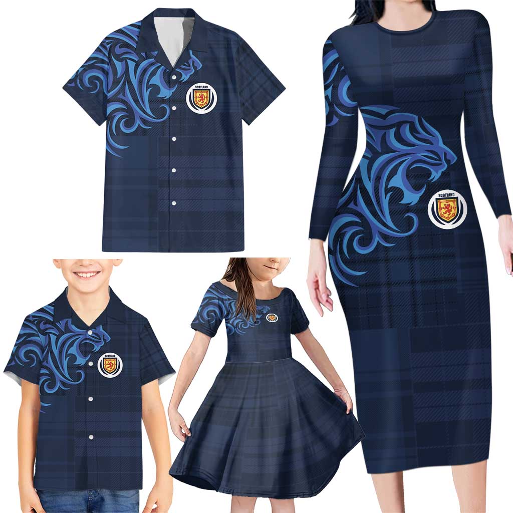 Custom Scotland Football 2024 Go Champion Family Matching Long Sleeve Bodycon Dress and Hawaiian Shirt - Wonder Print Shop