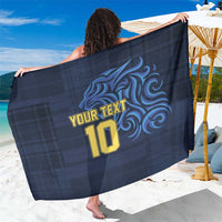 Blue football-style sarong with swirl graphic, "YOUR TEXT" and number 10