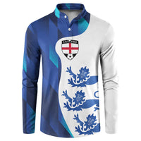 Blue and white England button football sweatshirt with crest and lion graphic