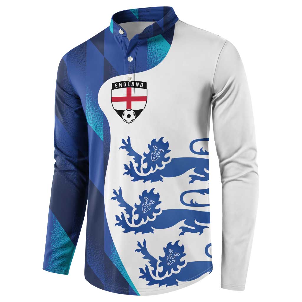 Blue and white button football sweatshirt with England crest and lion pattern