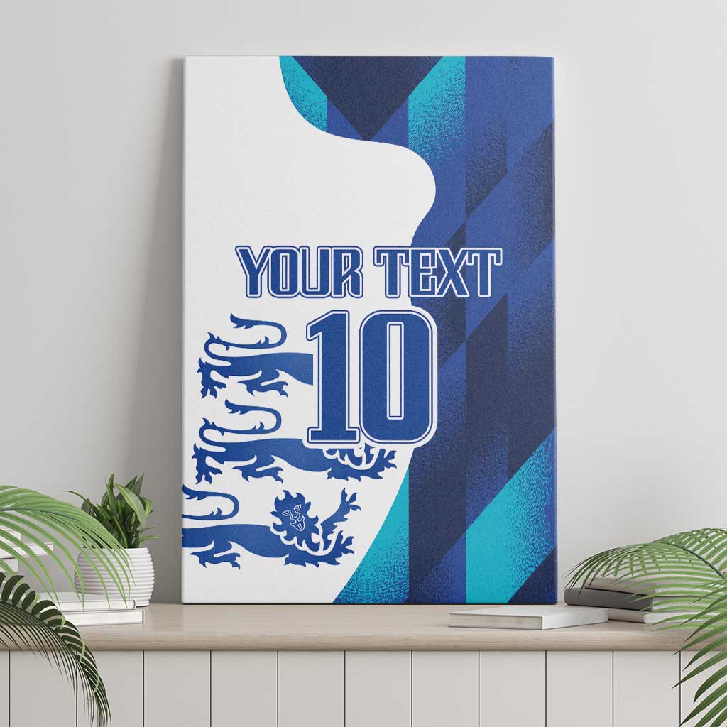 Blue and white canvas wall art centered on shelf, “YOUR TEXT” and number 10