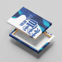 Angled 3D view of blue and white canvas wall art showing “YOUR TEXT 10”