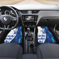 Pair of blue England-themed car floor mats with Your Text 10 and lion graphic