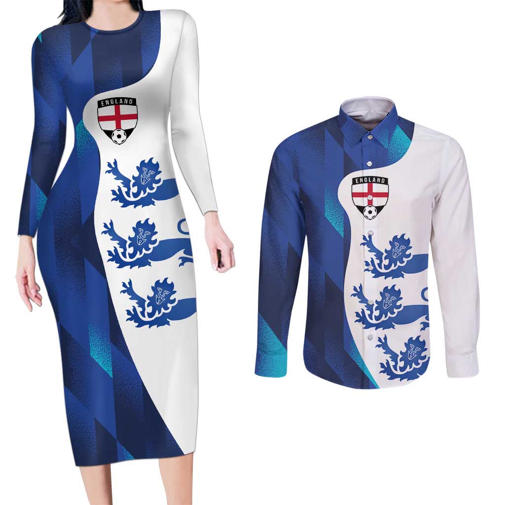 Custom England Football 2024 Go Champion Couples Matching Long Sleeve Bodycon Dress and Long Sleeve Button Shirt - Wonder Print Shop