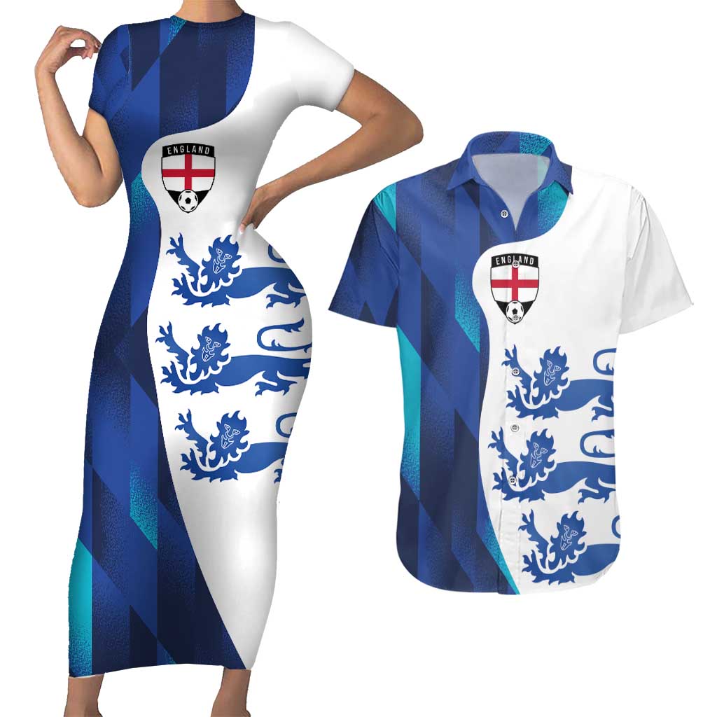 Custom England Football 2024 Go Champion Couples Matching Short Sleeve Bodycon Dress and Hawaiian Shirt - Wonder Print Shop