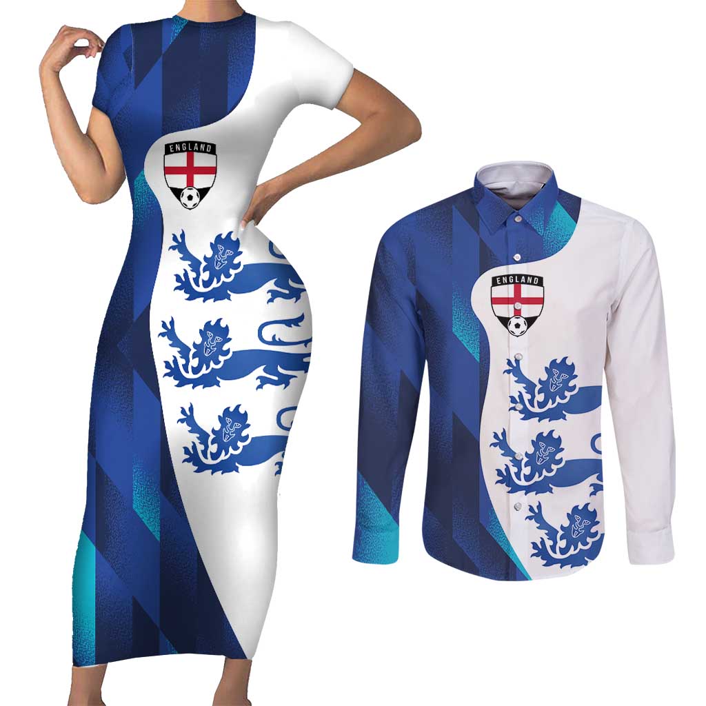 Custom England Football 2024 Go Champion Couples Matching Short Sleeve Bodycon Dress and Long Sleeve Button Shirt - Wonder Print Shop