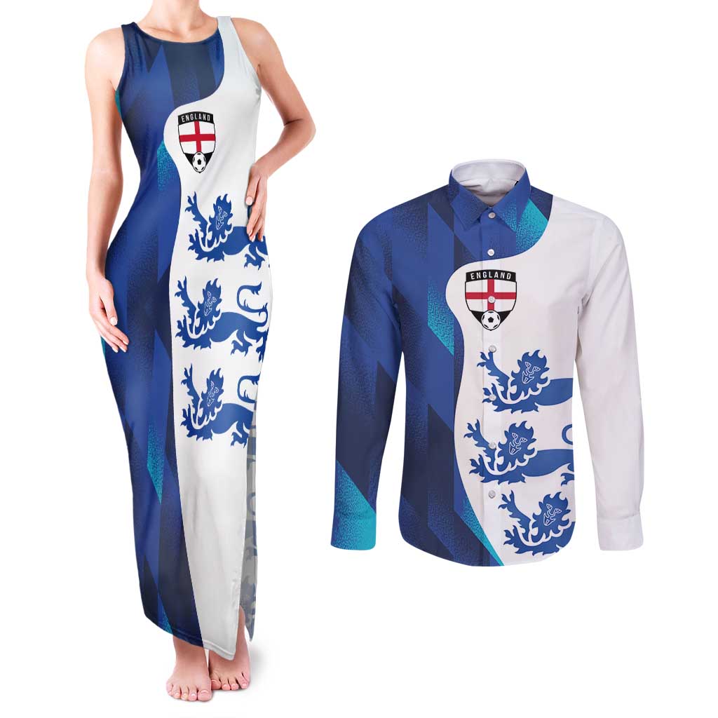 Custom England Football 2024 Go Champion Couples Matching Tank Maxi Dress and Long Sleeve Button Shirt - Wonder Print Shop