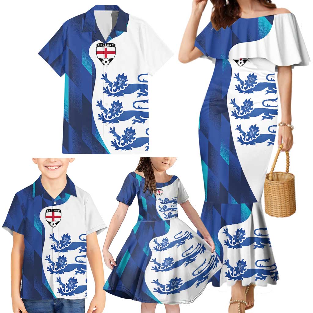 Custom England Football 2024 Go Champion Family Matching Mermaid Dress and Hawaiian Shirt - Wonder Print Shop