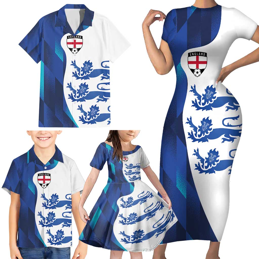 Custom England Football 2024 Go Champion Family Matching Short Sleeve Bodycon Dress and Hawaiian Shirt - Wonder Print Shop