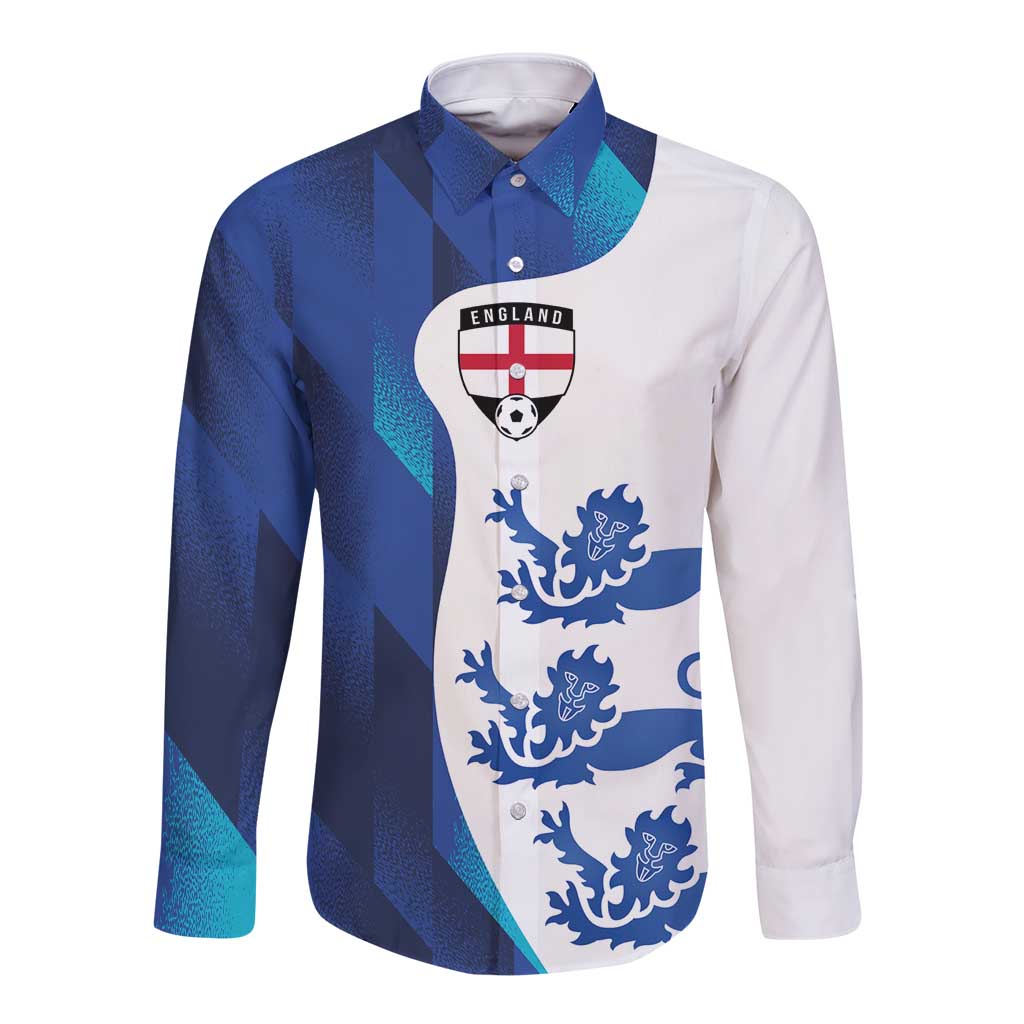 Long sleeve button football shirt with England crest, blue-and-white panel design