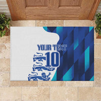 Blue rubber doormat with custom text “YOUR TEXT” and number 10 crest graphic