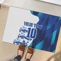 Blue custom rubber doormat showing “YOUR TEXT” and large number 10 crest