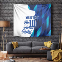 Blue-and-white football tapestry with 'YOUR TEXT' and number 10 crest design