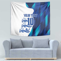 Custom blue-and-white tapestry featuring 'YOUR TEXT', number 10, and crest graphic