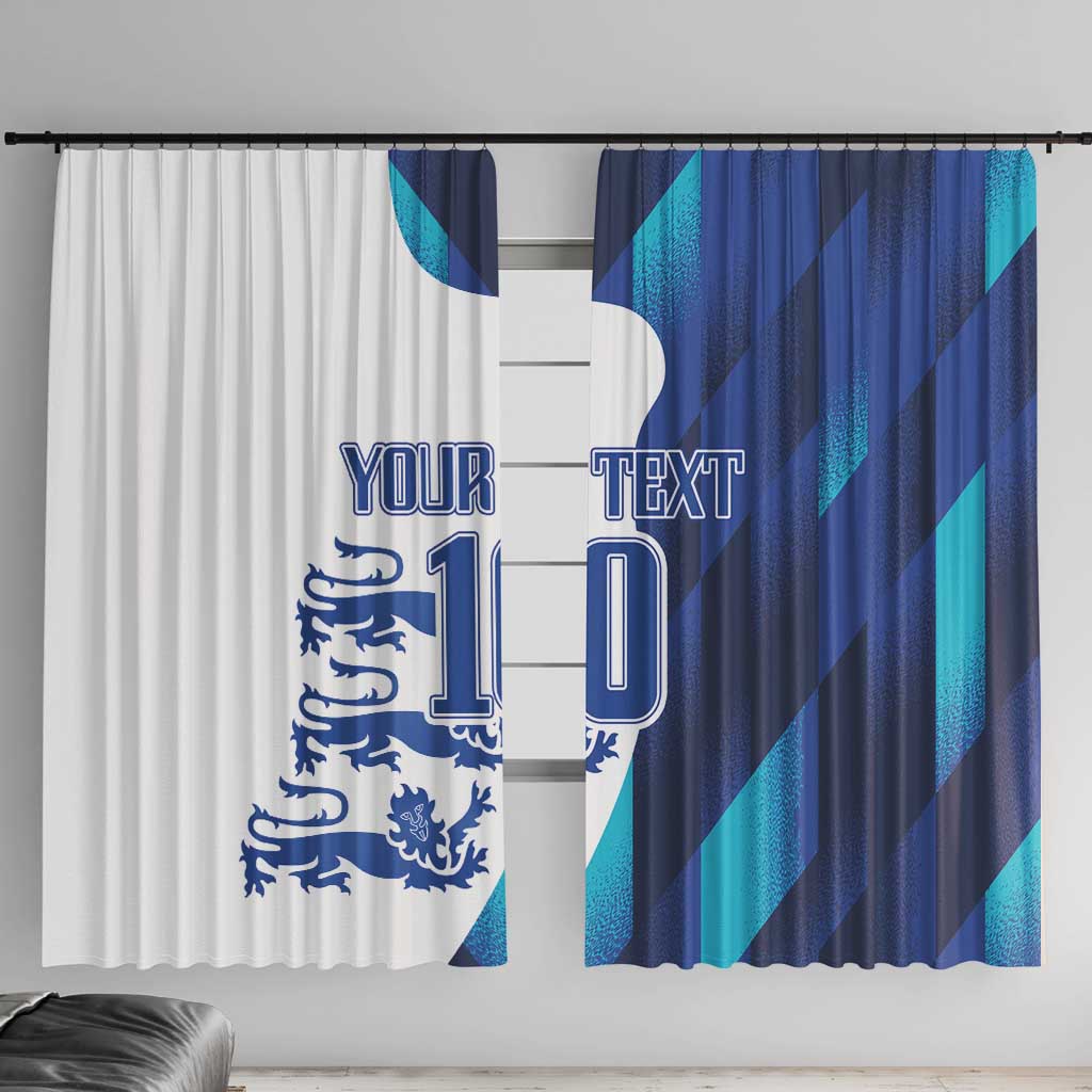 Pair of blue and white England football window curtains with centered 'YOUR TEXT 10'
