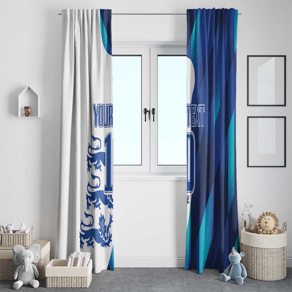 Set of blue and white England football window curtains, one side printed 'YOUR TEXT'
