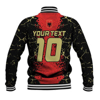 Black and red baseball jacket back, large 10 graphic with crest, ribbed striped collar