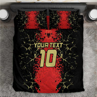 Football bedding set, black and red number 10 with 'Your Text' on duvet, 2 pillowcases