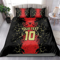 Football bedding set with black duvet featuring red number 10 and 'Your Text', 2 matching pillows