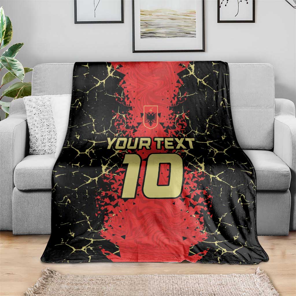Red and black custom football blanket with shield crest and large 10 graphic