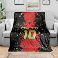 Red and black custom football blanket with shield crest and large 10 graphic