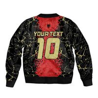 Bomber jacket with red-and-black back graphic, YOUR TEXT and 10 number print, crest